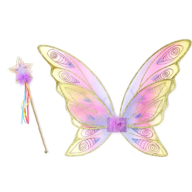 Glitter Rainbow Wings & Wand Bundle, Gold