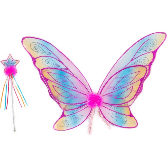 Glitter Rainbow Wings & Wand Bundle, Hot Pink - Costume Accessories - 1