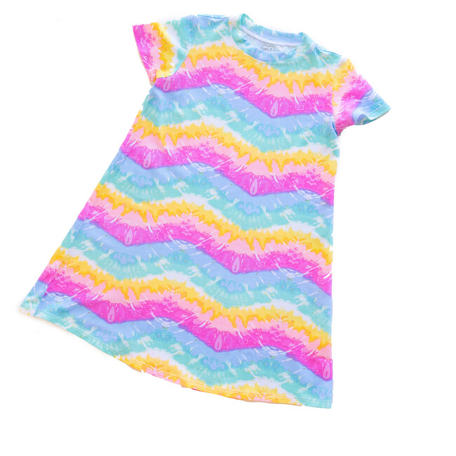 Tidal Wave Short Sleeve Lounge Dress, Rainbow - Dresses - 1