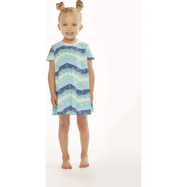 Tidal Wave Short Sleeve Lounge Dress, Blue - Dresses - 3