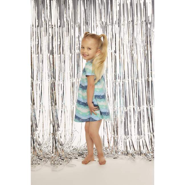 Tidal Wave Short Sleeve Lounge Dress, Blue - Dresses - 4