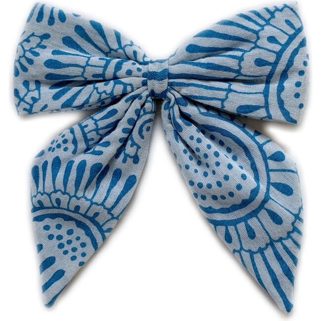 Blue Printed Bow Clip - Hair Accessories - 1