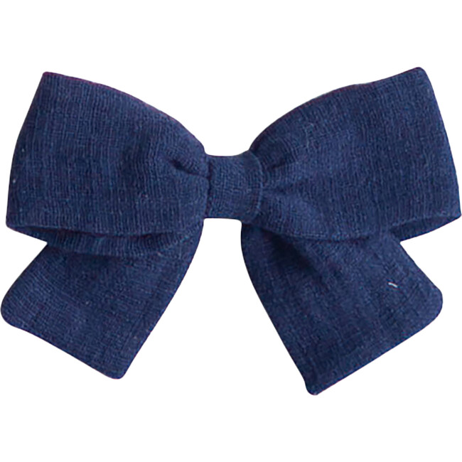 Big Bow, Navy Linen - Hair Accessories - 1