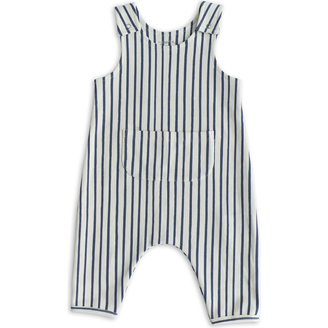 Stripes Away Organic Cotton Overall Romper, Ink - Rompers - 1