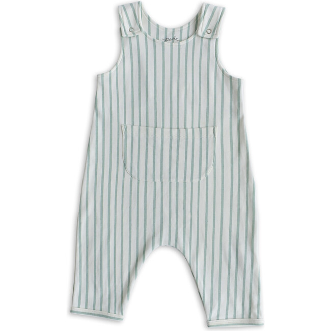 Stripes Away Organic Cotton Overall Romper, Sea - Rompers - 1 - zoom