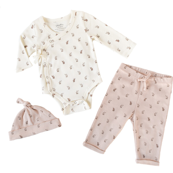 Hatchlings Fawn 3pc Set, Pink - Pehr Rompers | Maisonette