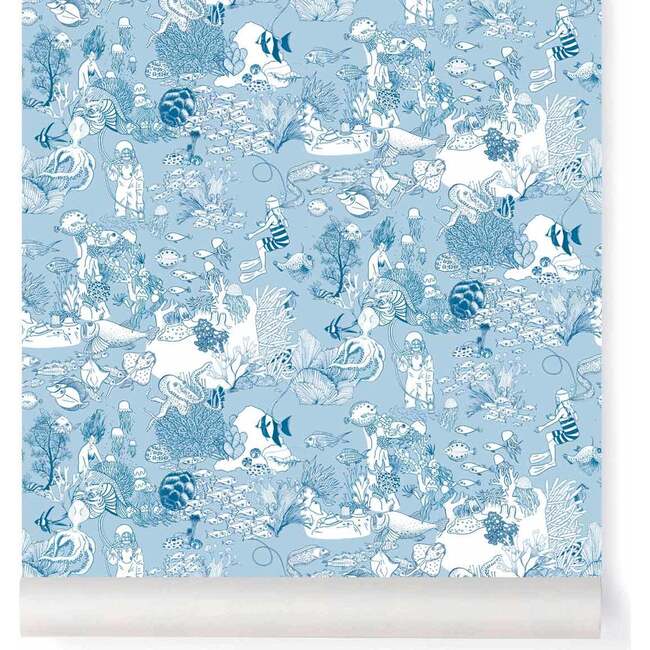 Toile de Mer Wallpaper, Blue