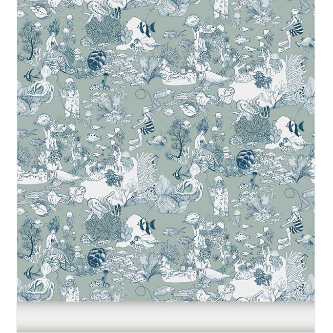 Toile de Mer Wallpaper, Green/Blue - Wallpaper - 1
