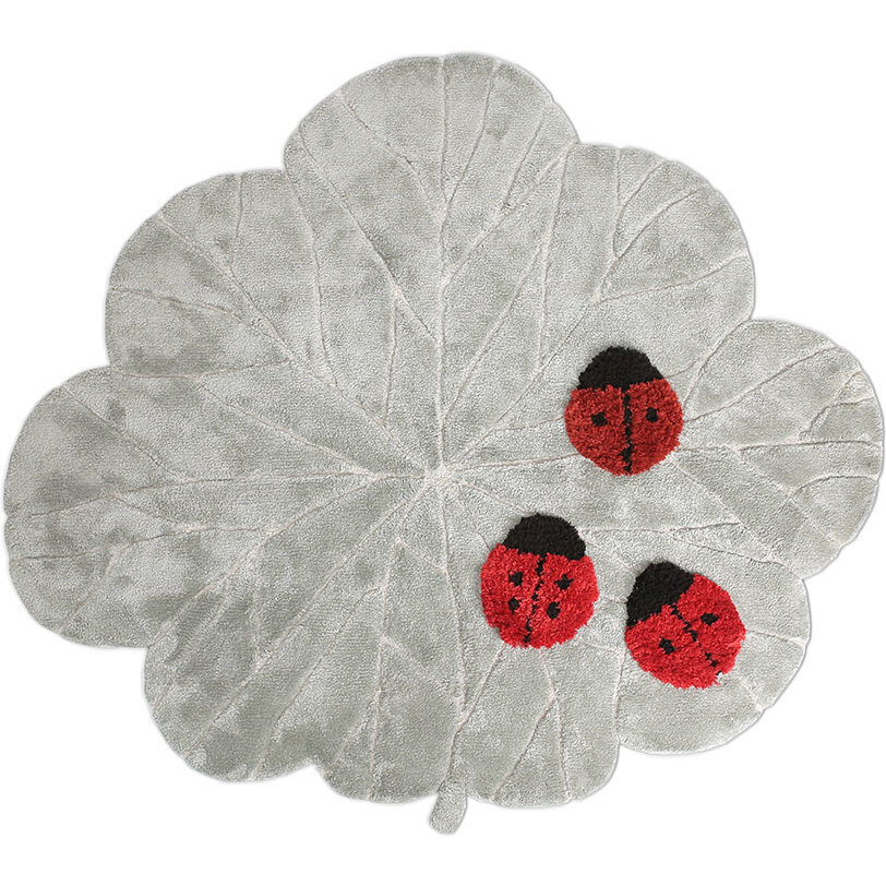 Ladybugs Wool Rug, Grey/Red - Rugs - 1