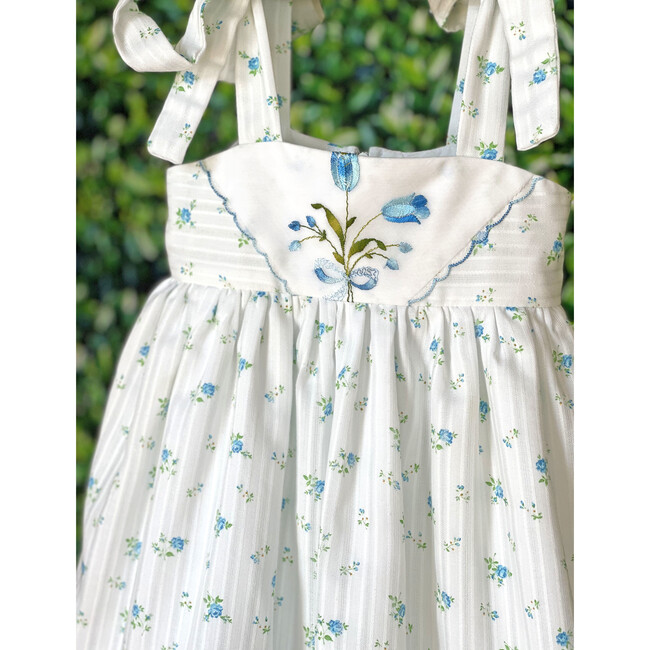 2y Dimity Floral Dress, Blue Rosebud - Dresses - 2