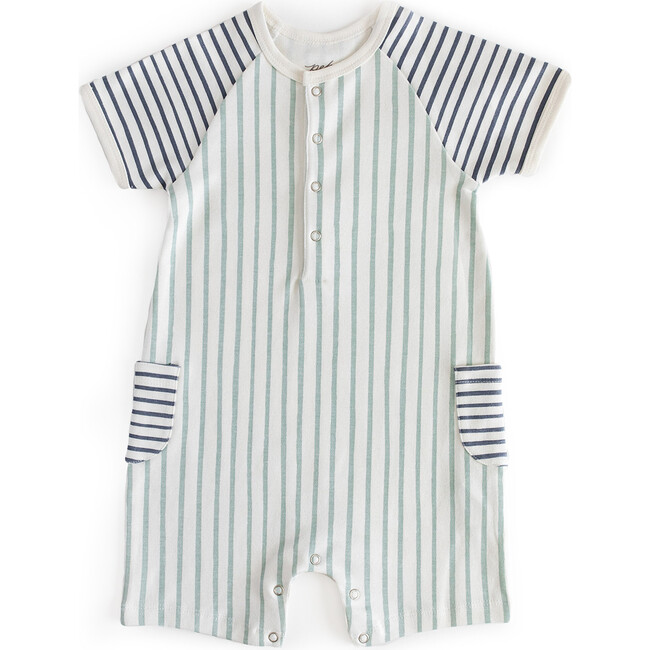 Stripes Away Shorts Romper, Ink/Sea - Rompers - 1