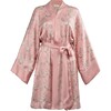 Women's Vegan Silk Short Robe, Blush Pink Blossoms - Robes - 1 - thumbnail