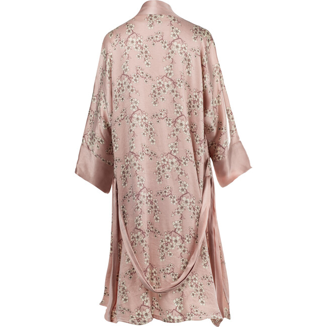 Women's Vegan Silk Short Robe, Blush Pink Blossoms - Robes - 4