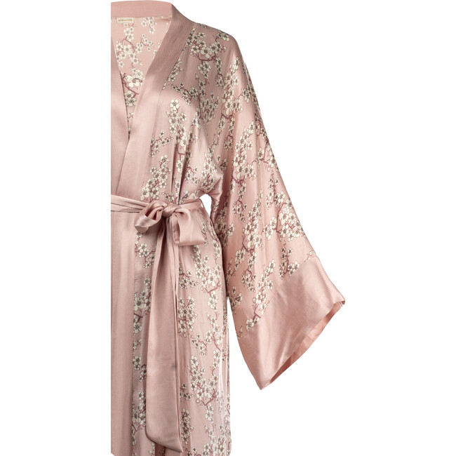 Women's Vegan Silk Short Robe, Blush Pink Blossoms - Robes - 5