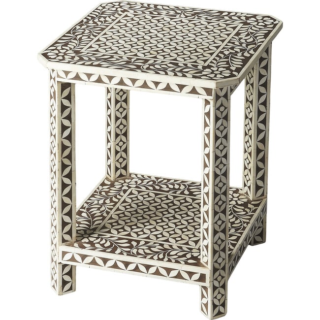 Amelia Bone Inlay Side Table, Brown