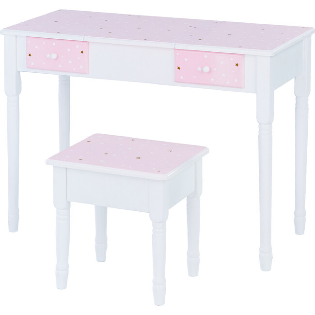 Kate Twinkle Star Vanity Set with Foldable Mirror and Chair, Pink/White - Kids Seating - 3