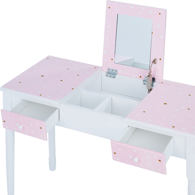 Kate Twinkle Star Vanity Set with Foldable Mirror and Chair, Pink/White - Kids Seating - 4