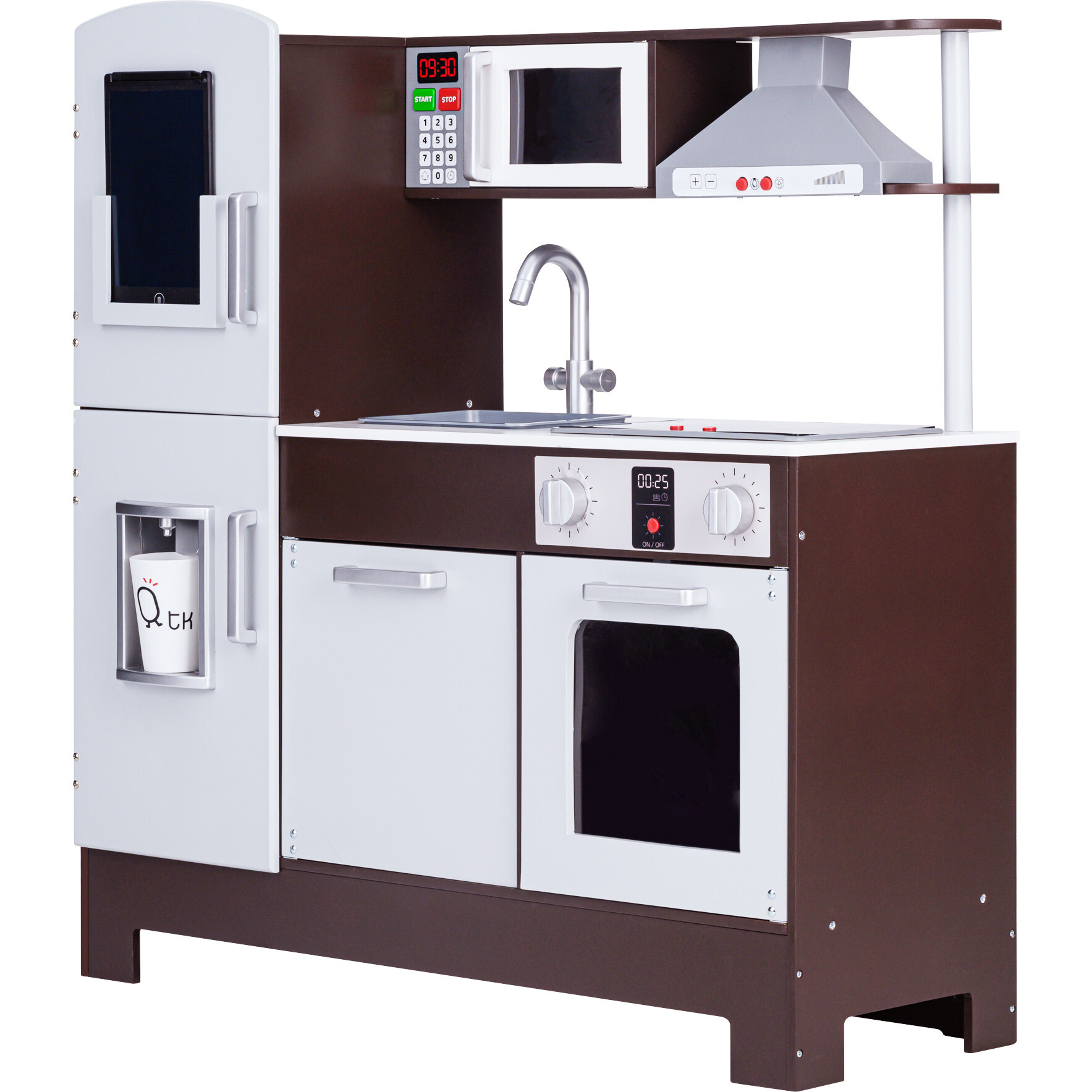 Little Chef Munich Classic Kids Kitchen Playset with Electric Writing Board, Espresso/Grey - Play Kitchens - 1
