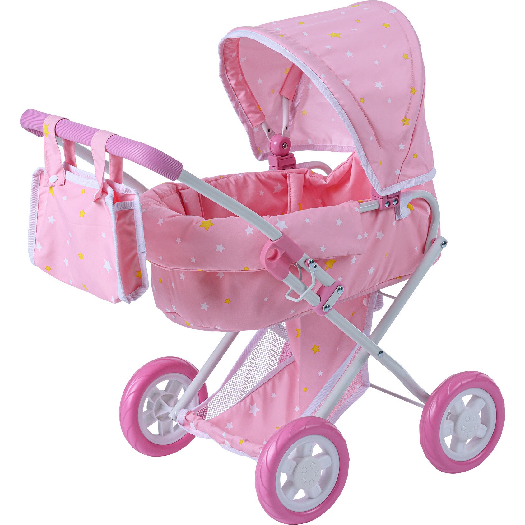 Stars Princess Deluxe Baby Doll Stroller, Pink/White - Doll Accessories - 1