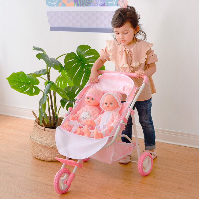 Stars Princess Deluxe Baby Doll Stroller, Pink/White