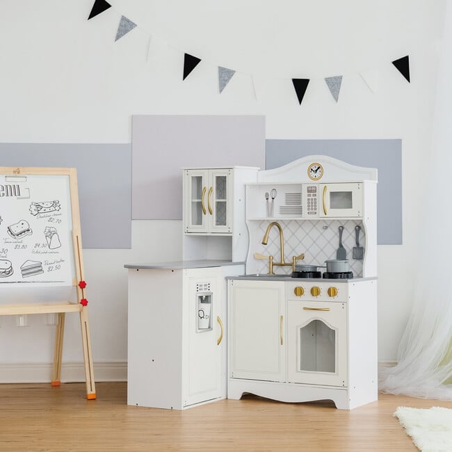 Little Chef Upper East Retro Play Kitchen, White/Gold - Play Kitchens - 3