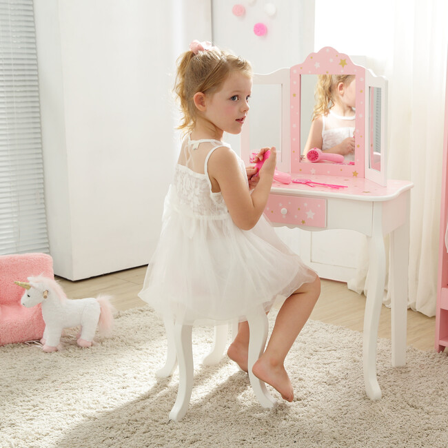 Twinkle Star Prints Play Vanity Set, Pink/White