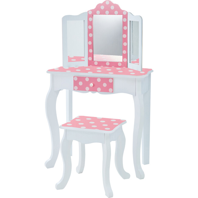 Polka Dot Prints Play Vanity Set, Pink/White