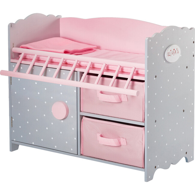 Polka Dots Princess Baby Doll Crib with Cabinet and Cubby