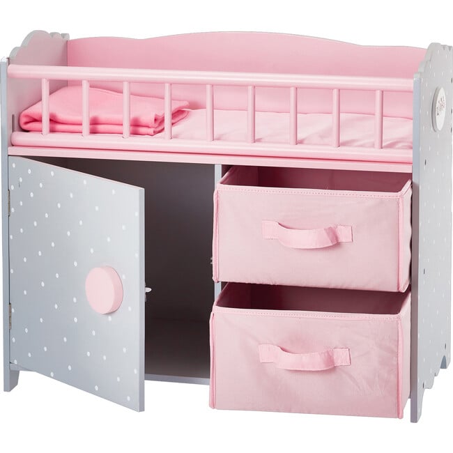 Polka Dots Princess Baby Doll Crib with Cabinet and Cubby