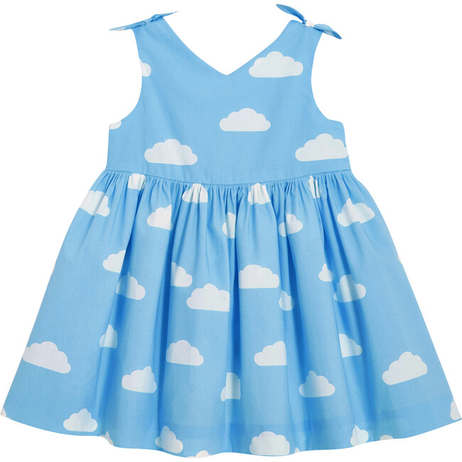Cloud Motif Toddler Dress, Blue & White - Dresses - 1