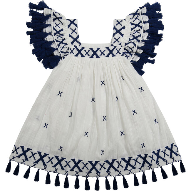 Serena Tassel Dress, Navy Embroidery