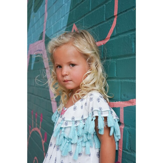 Serena Tassel Dress, White & Navy - Dresses - 5