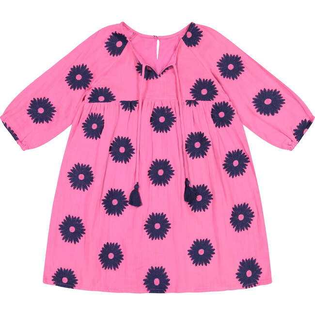 *Exclusive* Sara Girls Tunic Dress, Fuchsia Navy Embroidery