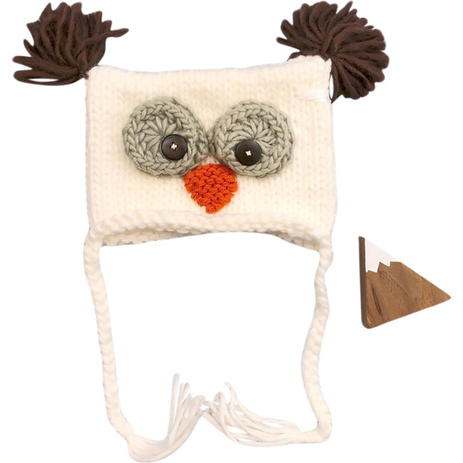Otis Owl Knit Hat, White - Hats - 1