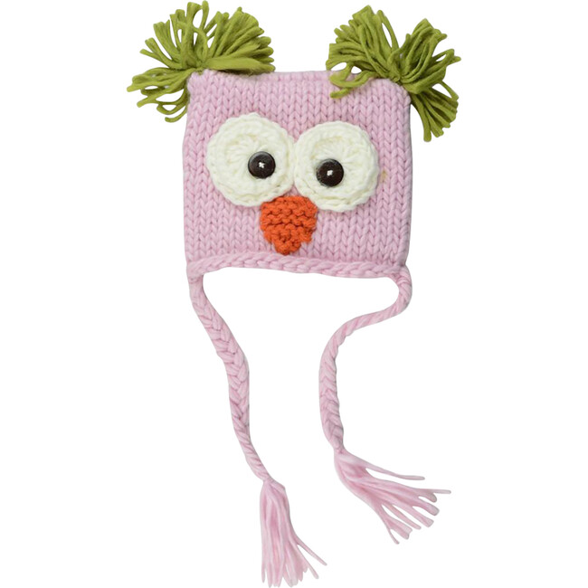 Otis Owl Knit Hat, Pink - Hats - 1