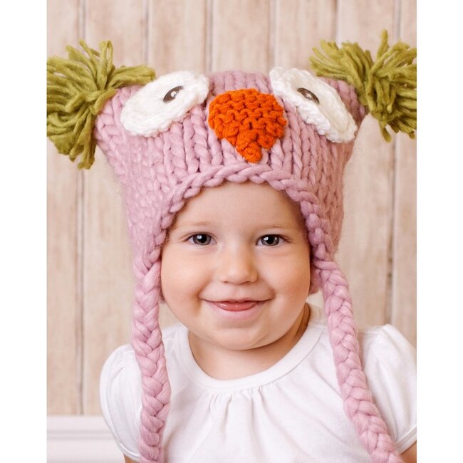 Otis Owl Knit Hat, Pink - Hats - 2