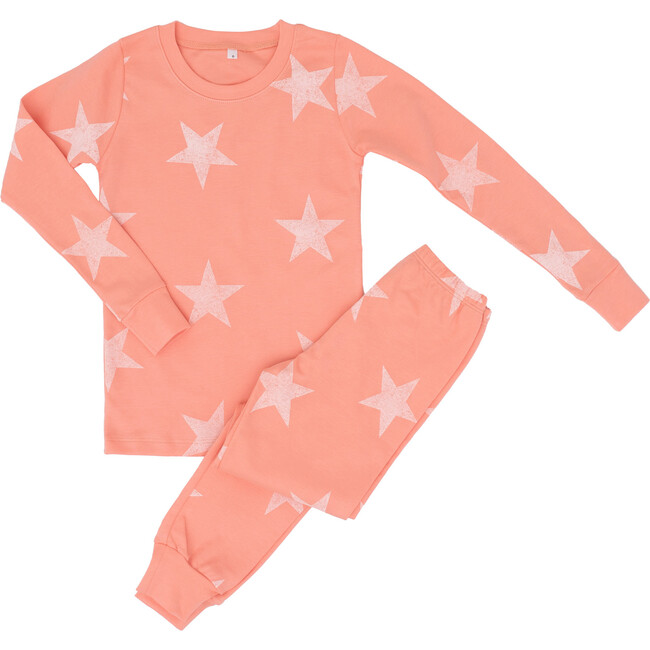 Peach Fabric White Wash Star Two Piece Pajama