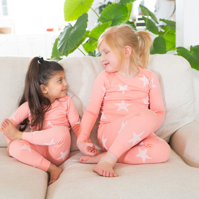 Peach Fabric White Wash Star Two Piece Pajama - Pajamas - 3