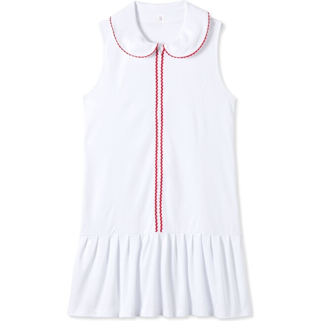 Women's Vivian Tennis Dress, Bright White with Red - Dresses - 1