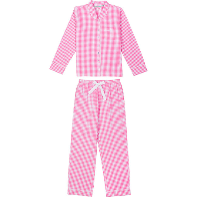 Women's Long Sleeve & Pant Set, Gingham Pink - Pajamas - 1