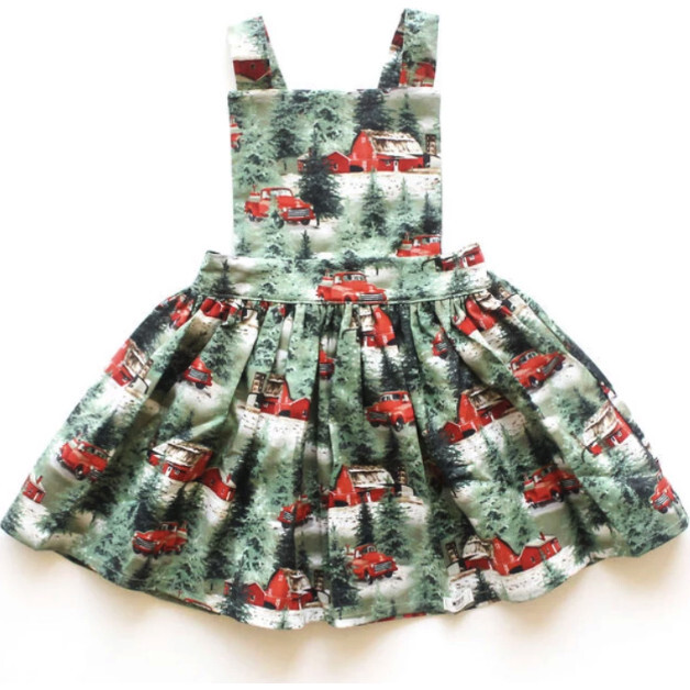 Pinafore Holiday Dress, Green - Dresses - 1