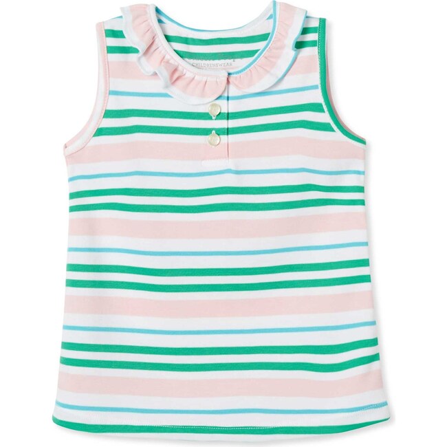 Zoe Sleeveless Polo Shirt, Lilly's Pink Multistripe - Shirts - 1