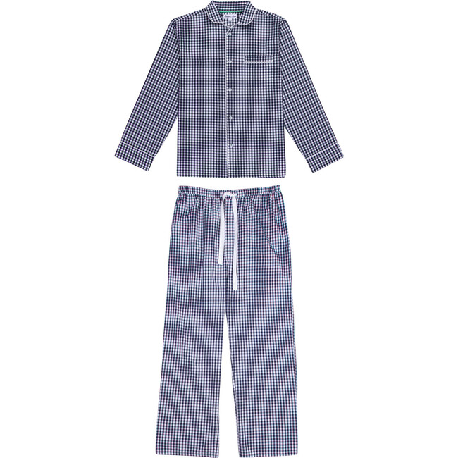 Men's Long Sleeve & Pant Set, Gingham Blue - Pajamas - 1
