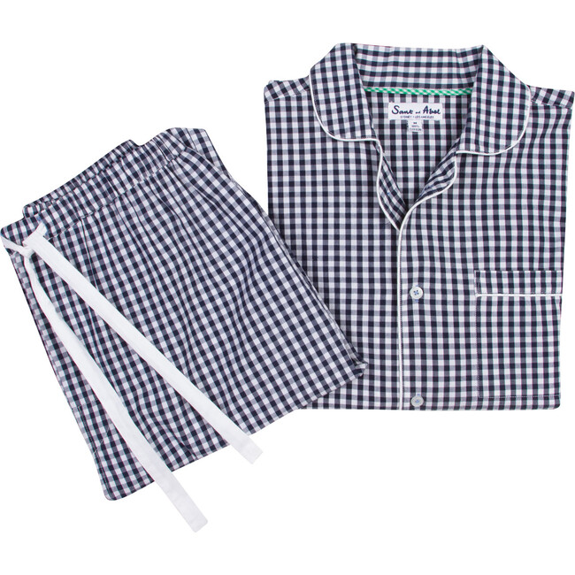 Men's Long Sleeve & Pant Set, Gingham Blue - Pajamas - 2