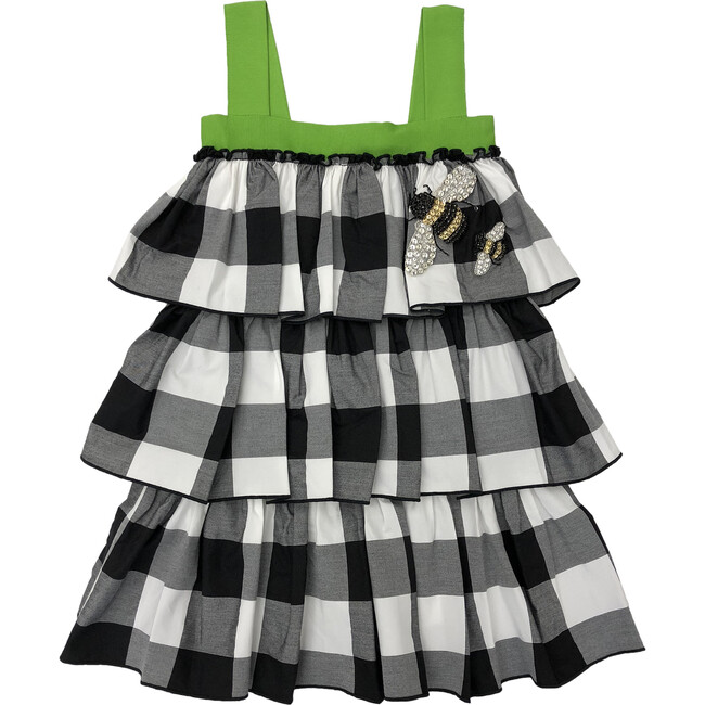 Gingham Ruffle Dress, Black & White
