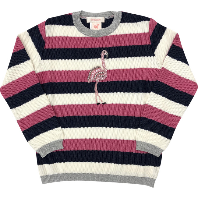 Flamingo Embroidered Stripe Pullover, Multi