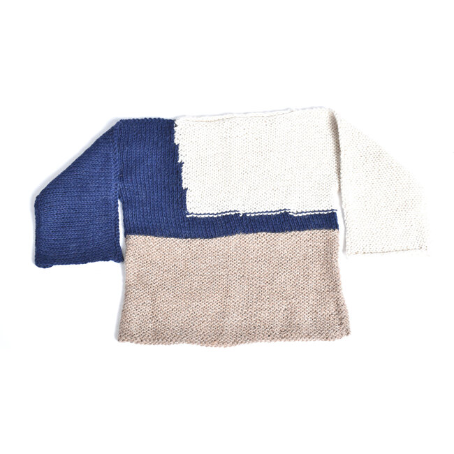 Alpaca Color-Block Sweater, Navy/Cream/Oatmeal - Sweaters - 1