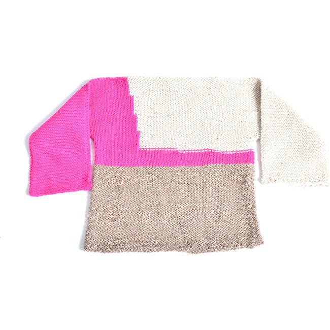 Alpaca Color-Block Sweater, Pink/Cream/Oatmeal