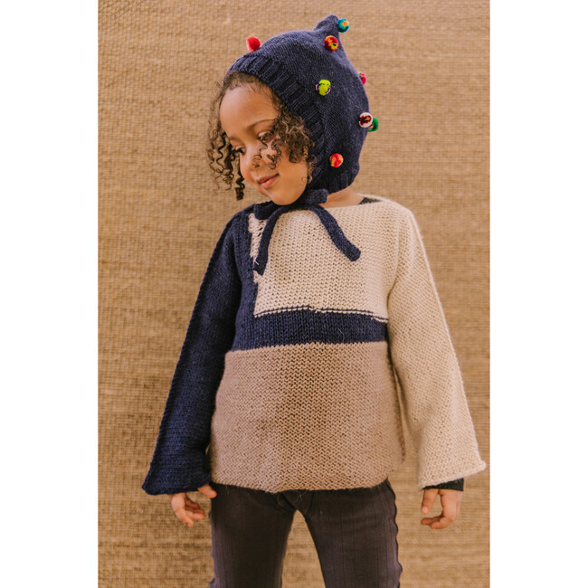 Alpaca Color-Block Sweater, Navy/Cream/Oatmeal