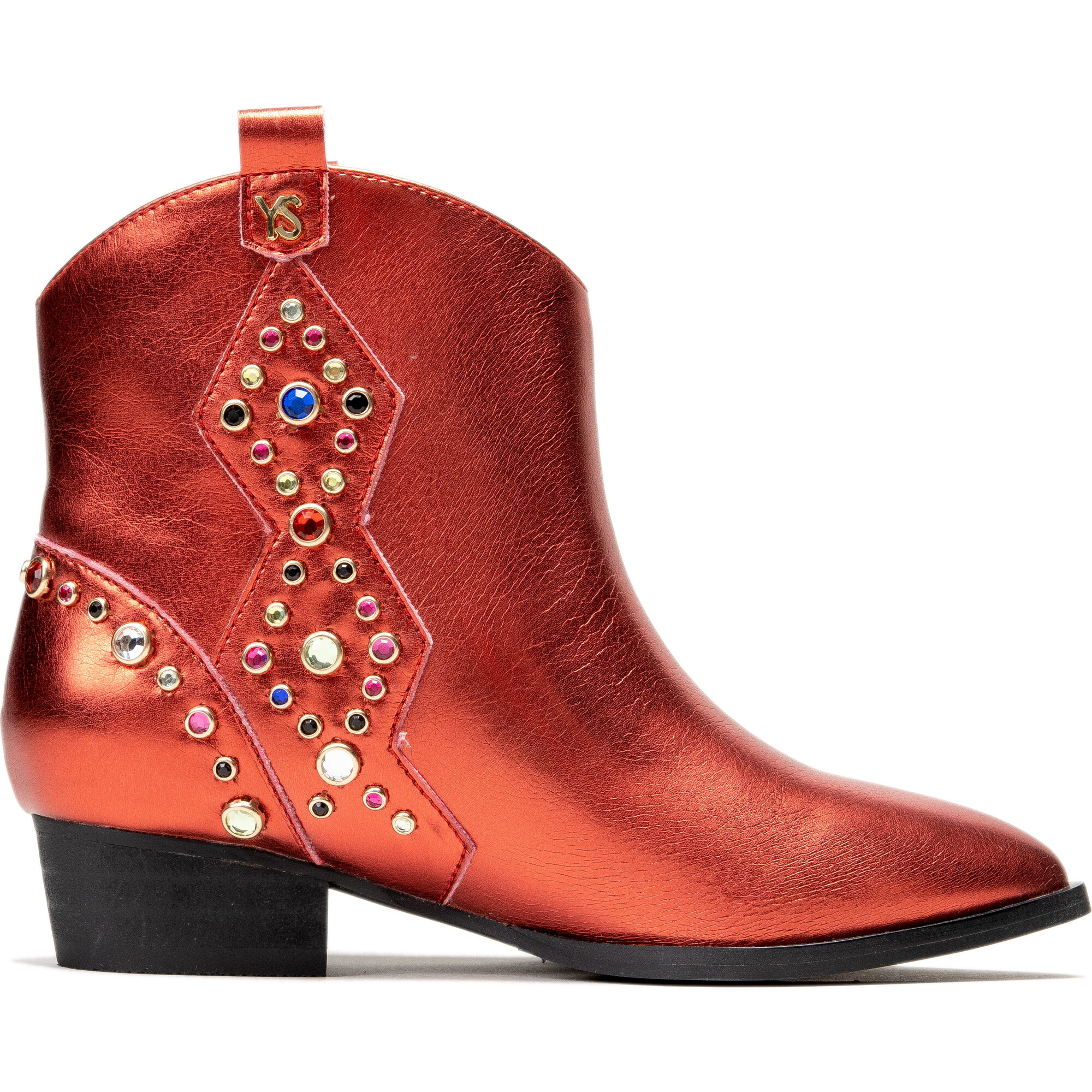 Miss Dallas Embellished Cowboy Boot, Red Metallic - Boots - 1